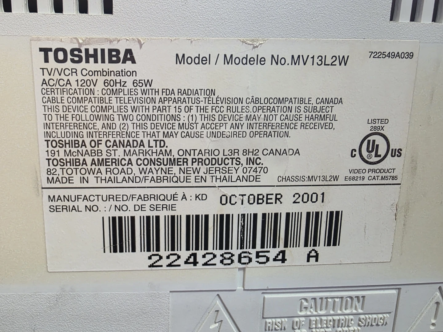 Toshiba MV13L2W TV/VCR Combination - photo 5