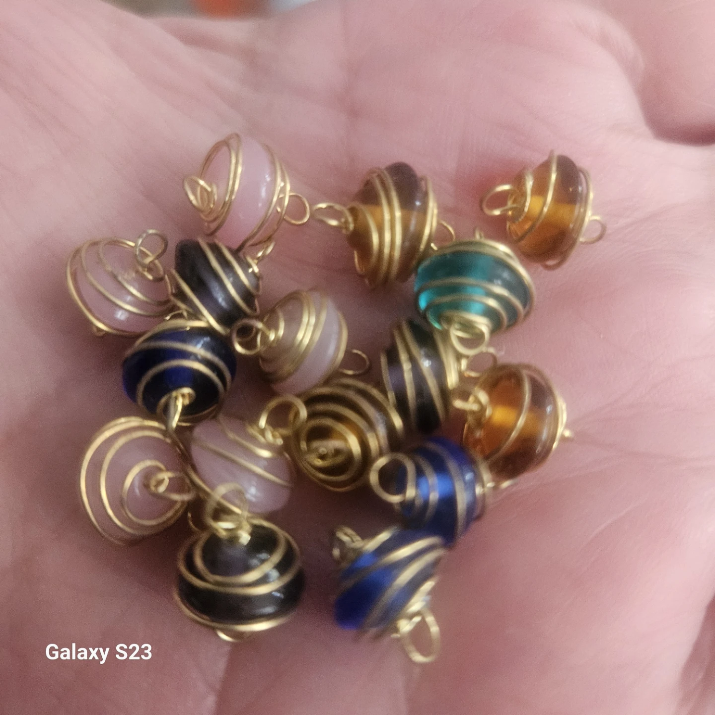 Set of 15 Colorful Wire-Wrapped Bead Charms