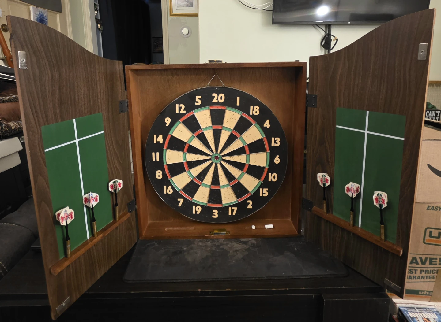 Sportcraft King of Arms Wood Cabinet with Dart Board metal darts - photo 3