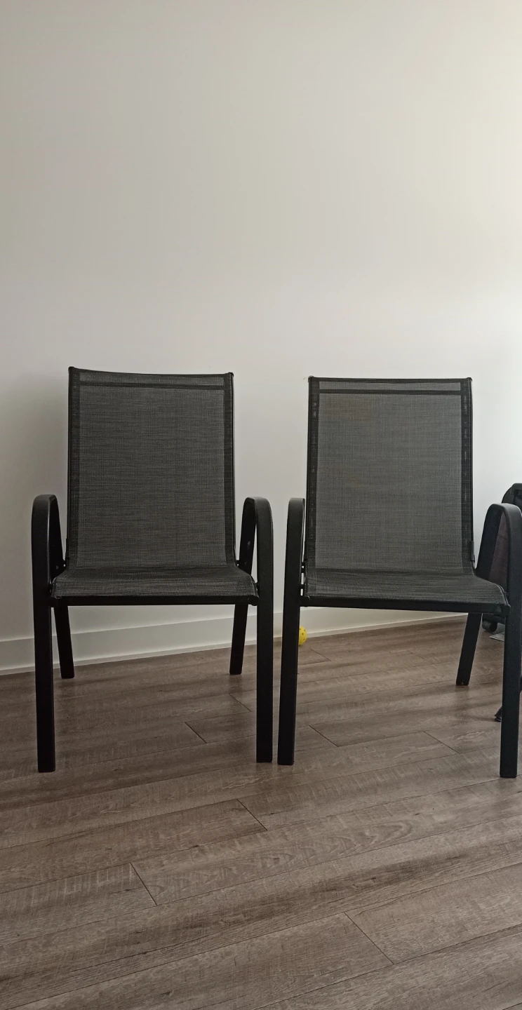 Set of two black patio chairs
