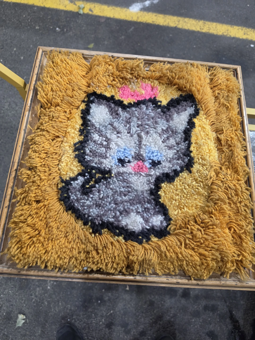 Vintage Framed Yarn Cat Wall Art