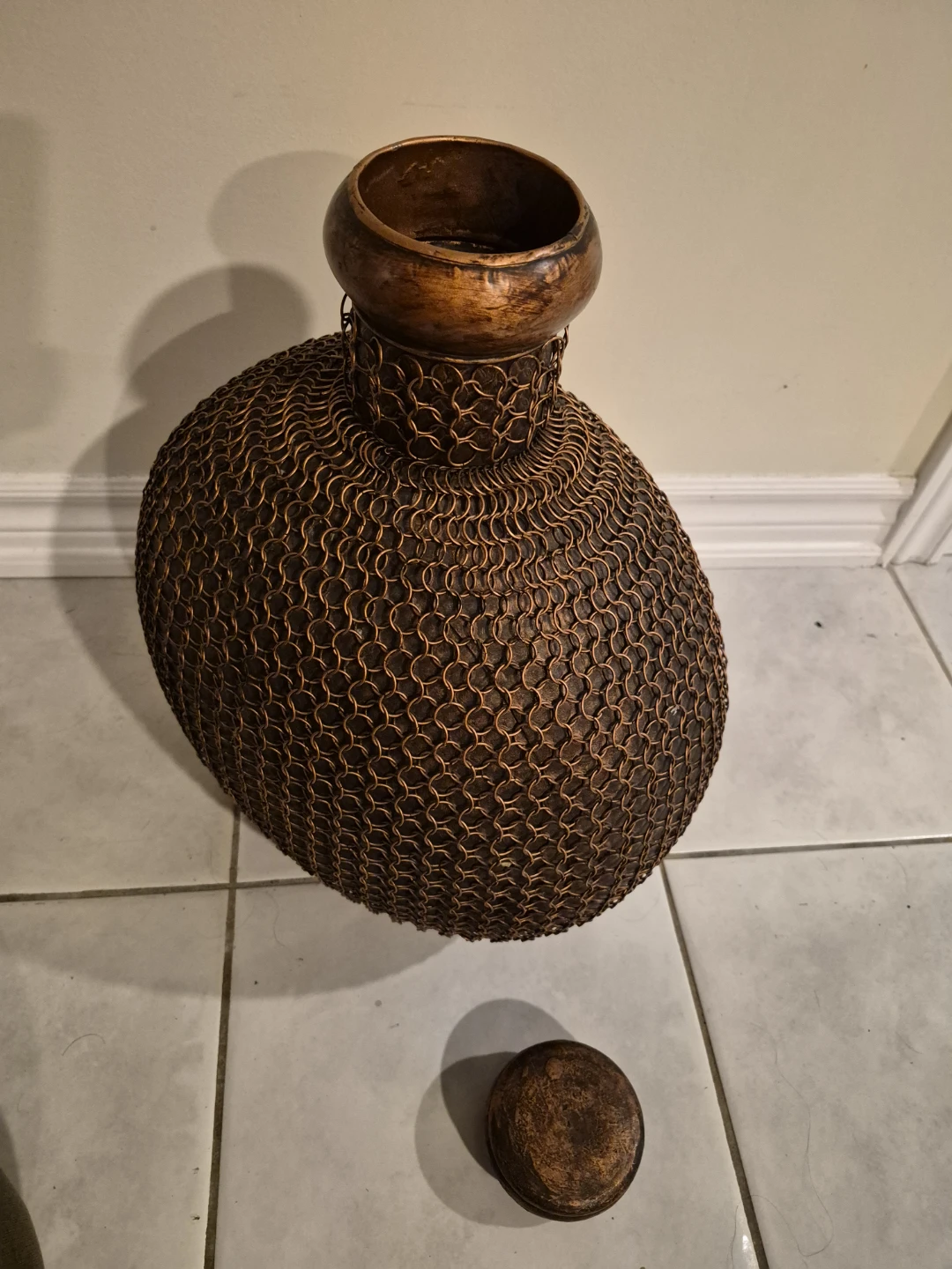 Antique Copper Vase Chain Link Wrapped with Lid - photo 3