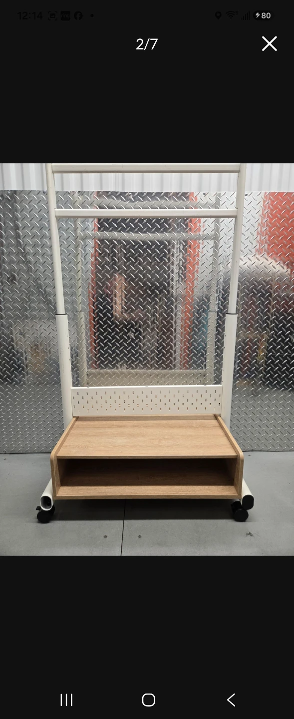 IKEA Rolling Clothes Rack with Wooden Shoe Shelf & Pegboard