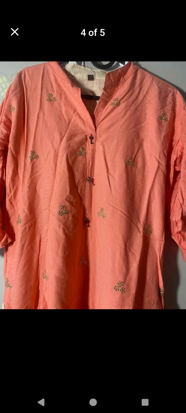 Embroidered Coral and Cream Kurti - photo 2