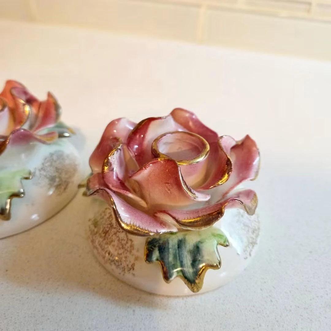 vintage Commodore porcelain rose candle holders - photo 3