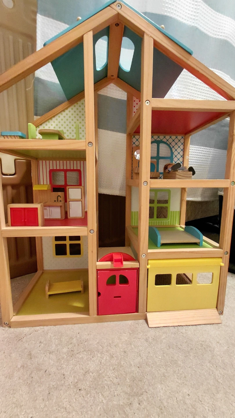 Wooden Dollhouse with Furniture