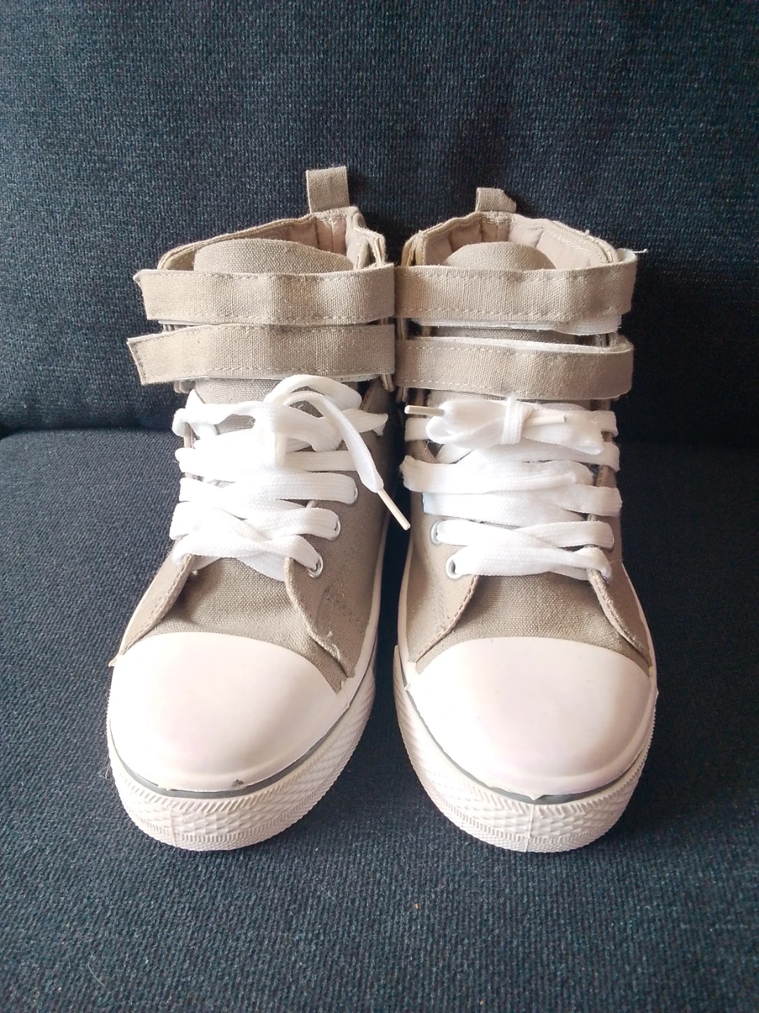 Beige Canvas High-Top Sneakers