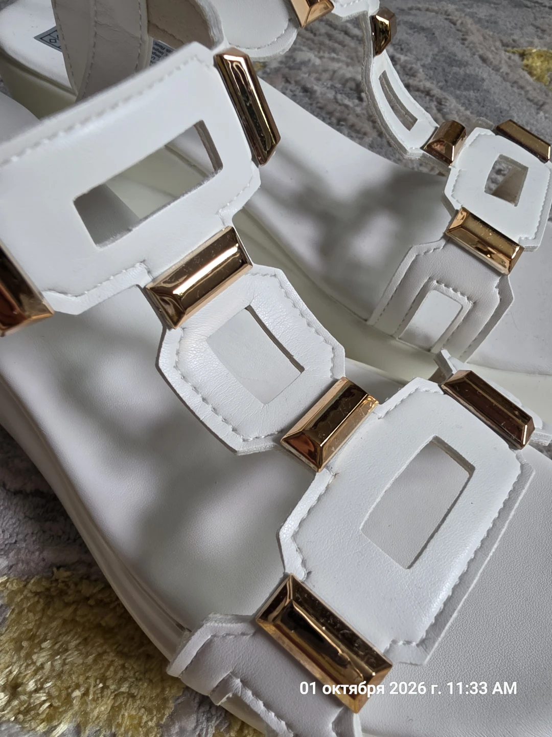 White Platform Sandals with Gold Details - photo 5