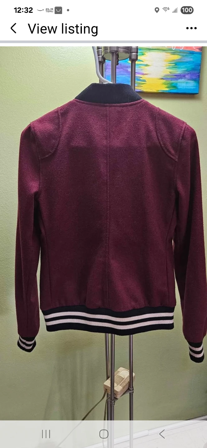 BDG Urban Outfitters Burgundy Varsity Bomber Jacket –Small - photo 2