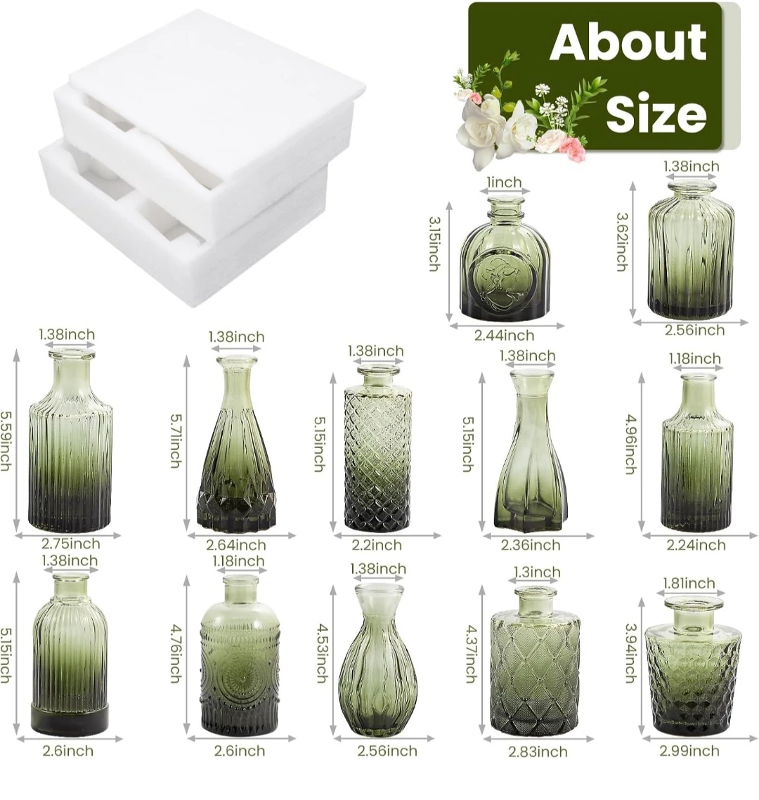 Set of 12 Miniature Green Glass Vases - photo 3