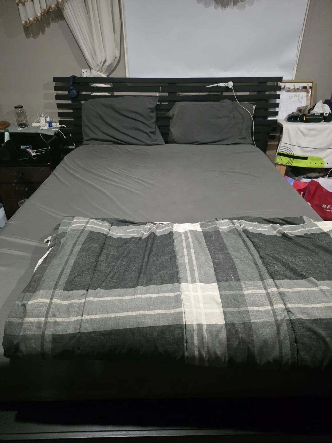 Black Wooden Bed Frame plus mattress
