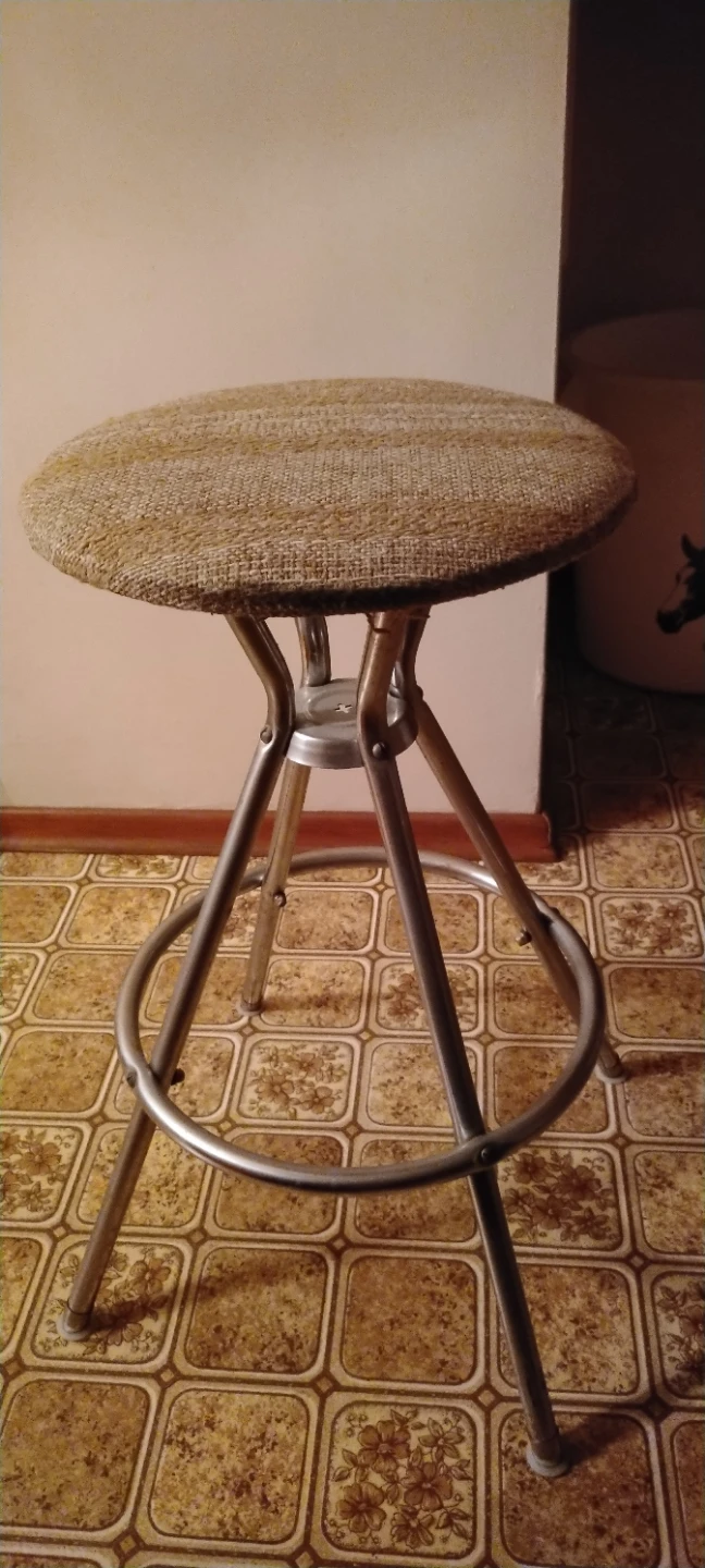 Vintage Metal Stool with Fabric Seat