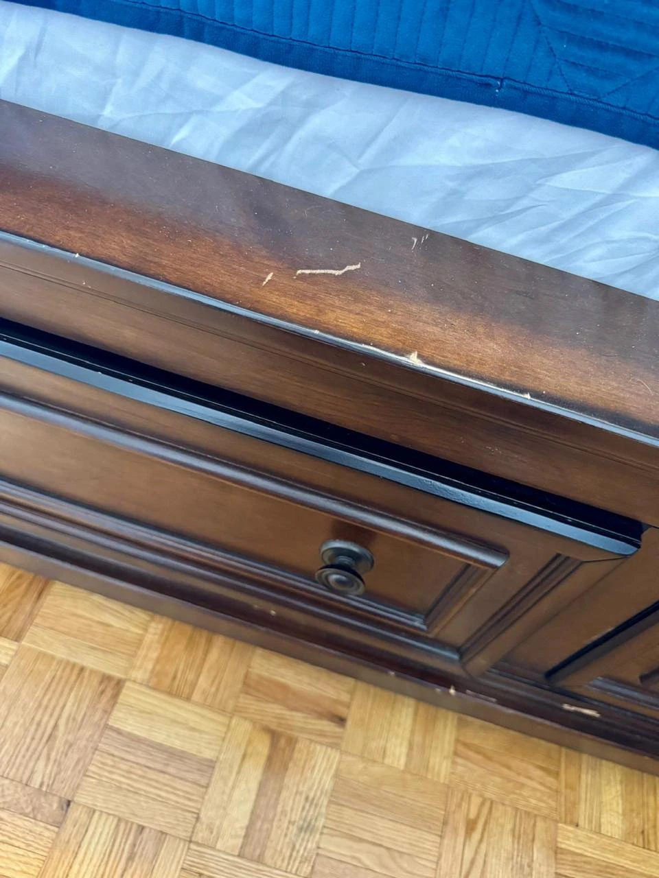 Dark Wood Queen Bed Frame and Matching Dresser with Mirror - photo 5
