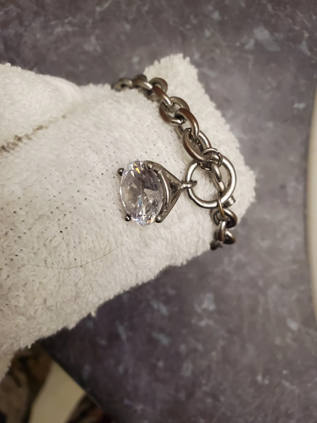 Silver-Tone Chain Bracelet with Large CZ Stone - photo 5