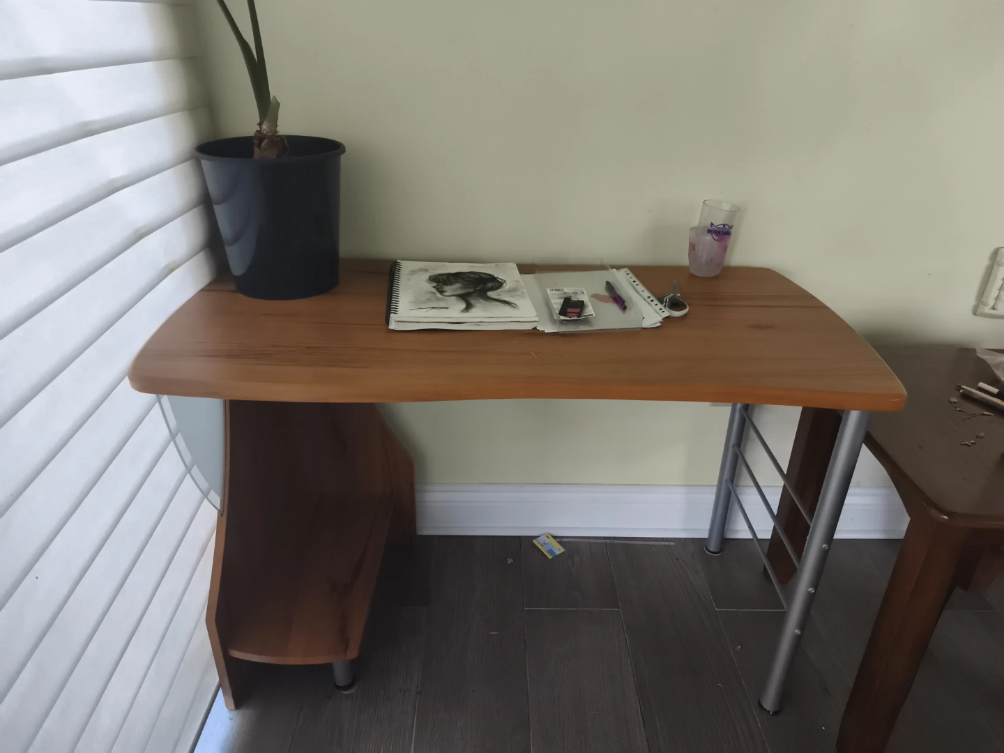 Wood and Glass 2-Drawer Nightstand and wooden desk