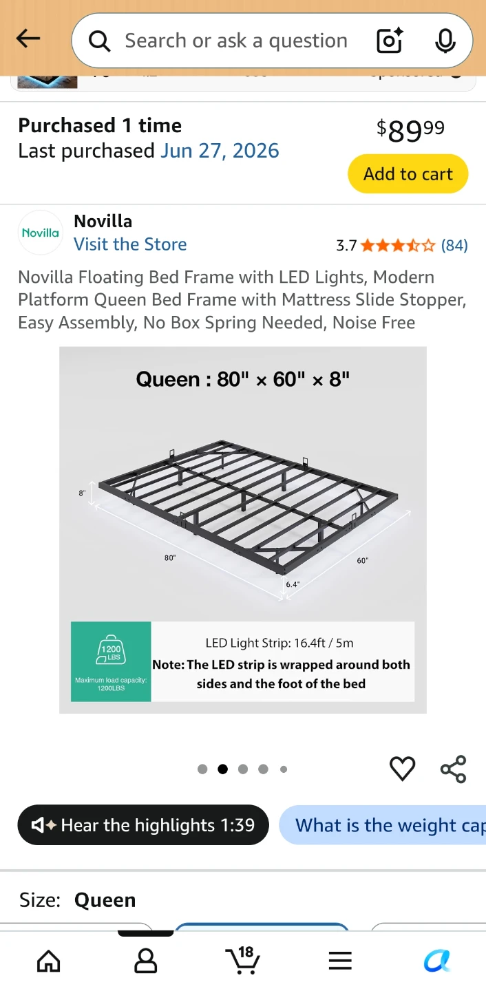 Novilla Queen Floating Bed Frame with LED Lights - photo 4