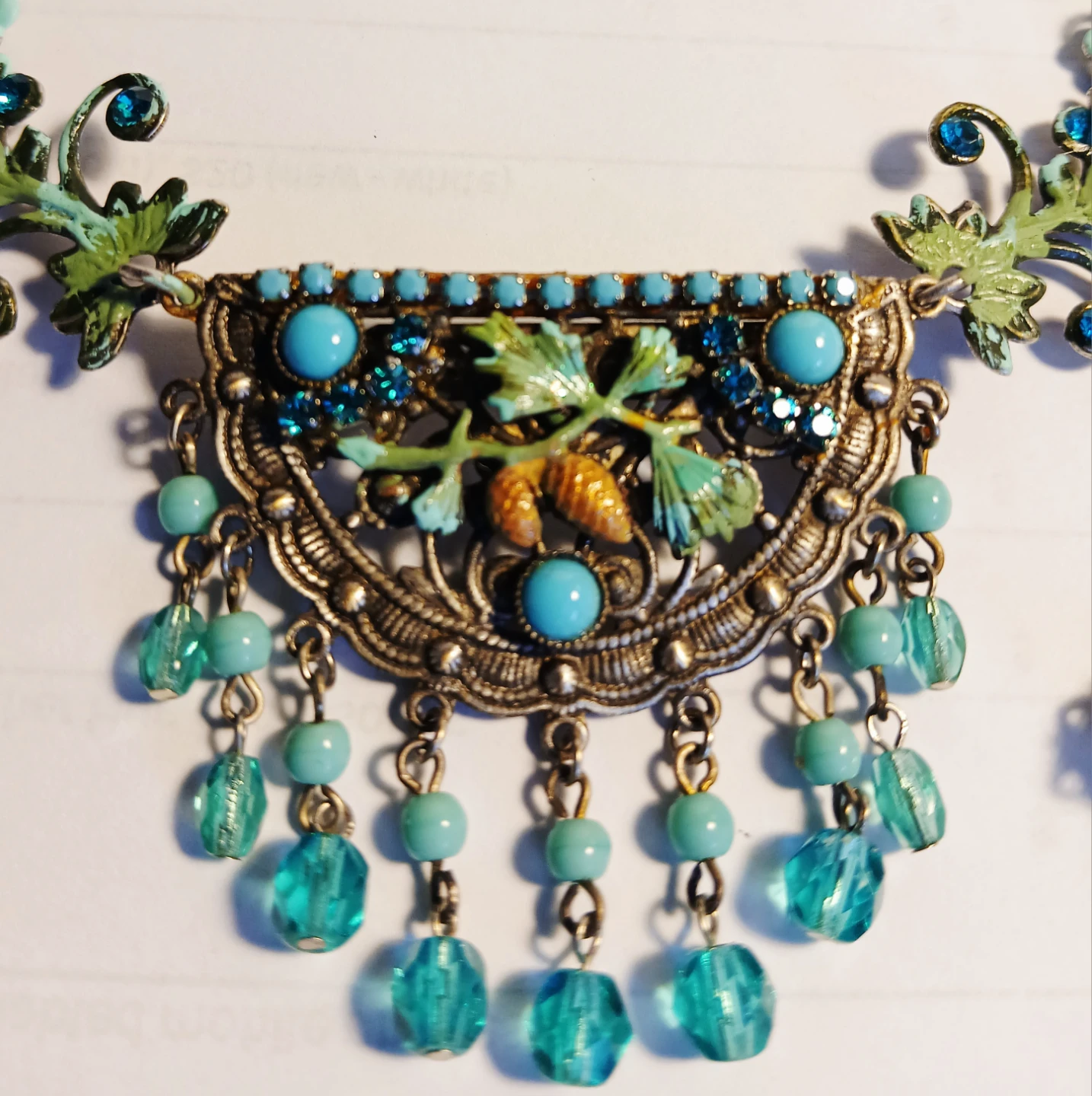 Vintage-Style Turquoise and Teal Bead Necklace and Earring Set - photo 3