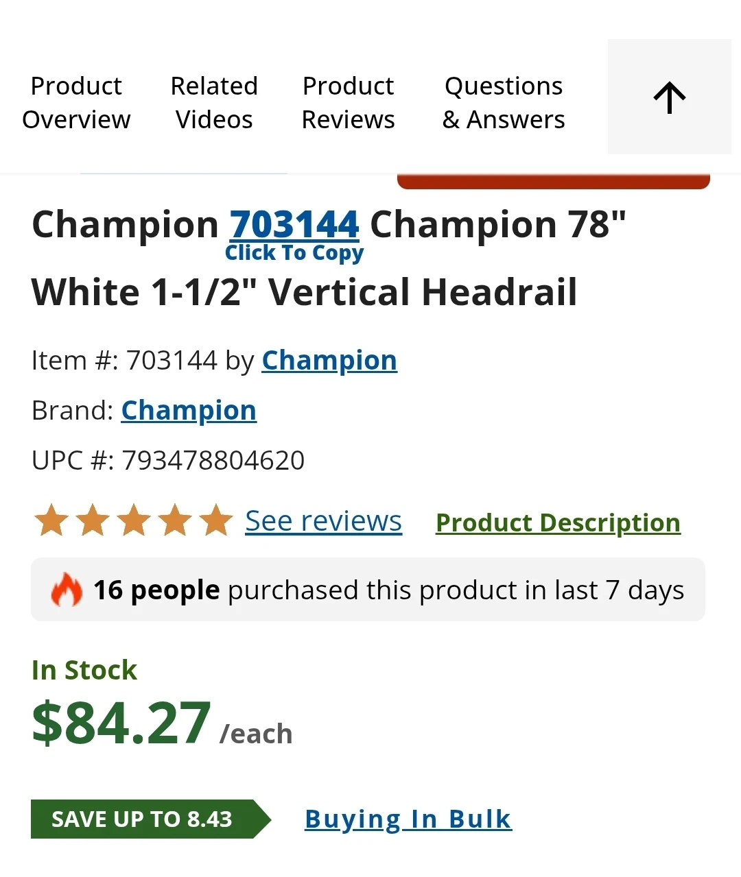 Champion 78" White Vertical (Headrail Only) - photo 3