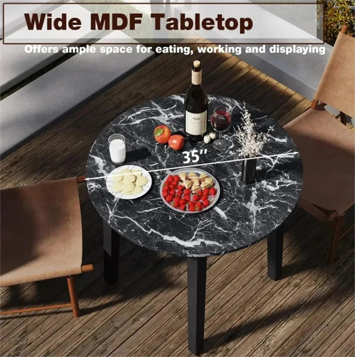 3-Piece dining set. Two leather chairs  Marble like Top Table - photo 3