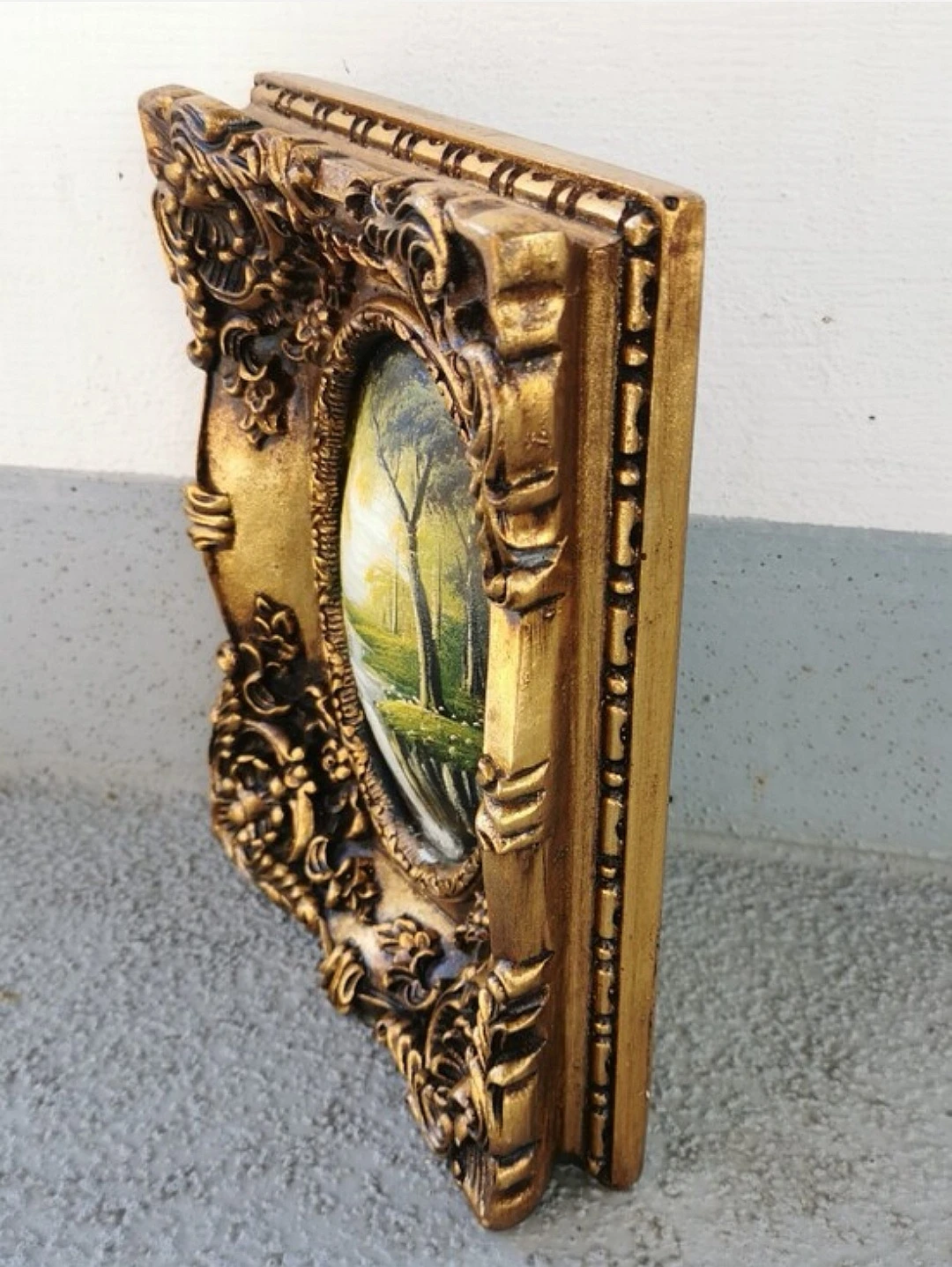 Vintage European Oil Landscape Painting Ornate Gilt Rococo Frame - photo 4