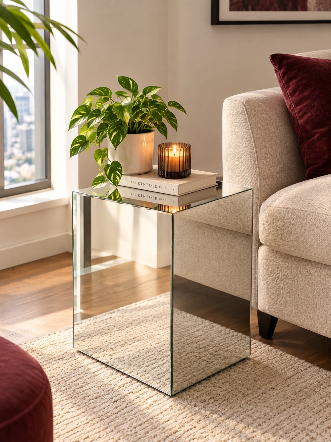 Mirrored Cube Side Table - photo 2