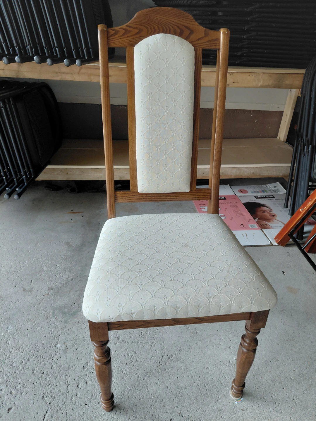 Oak dining chair with upholstered seat and back