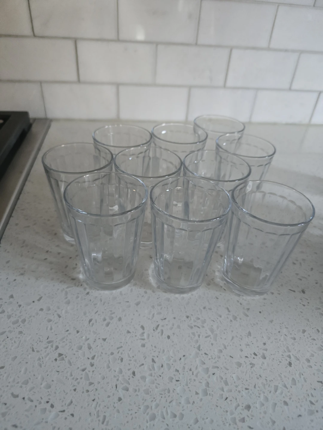 Set of 10 Ribbed Drinking Glasses