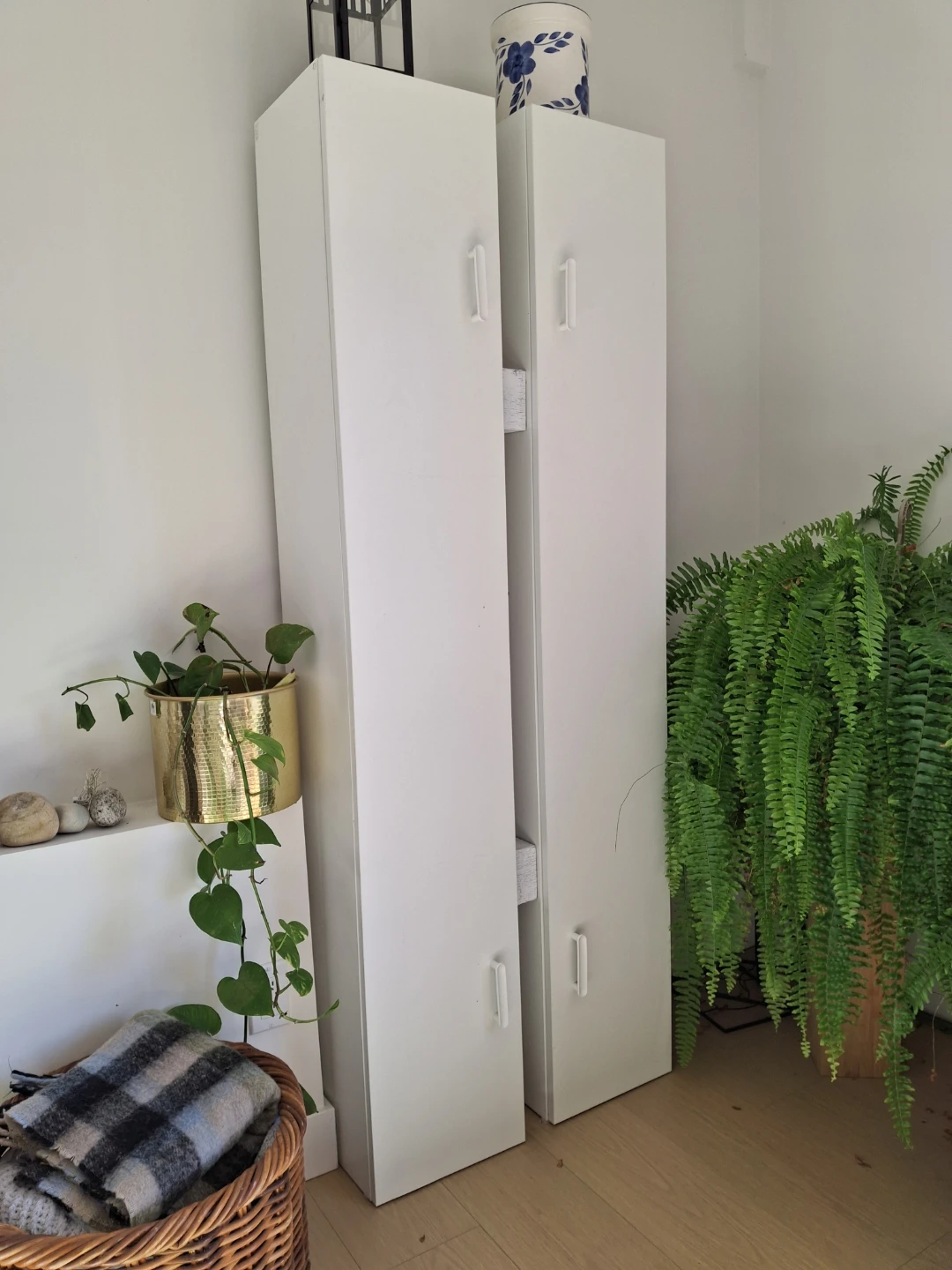 Two Tall White Storage Cabinets - photo 2
