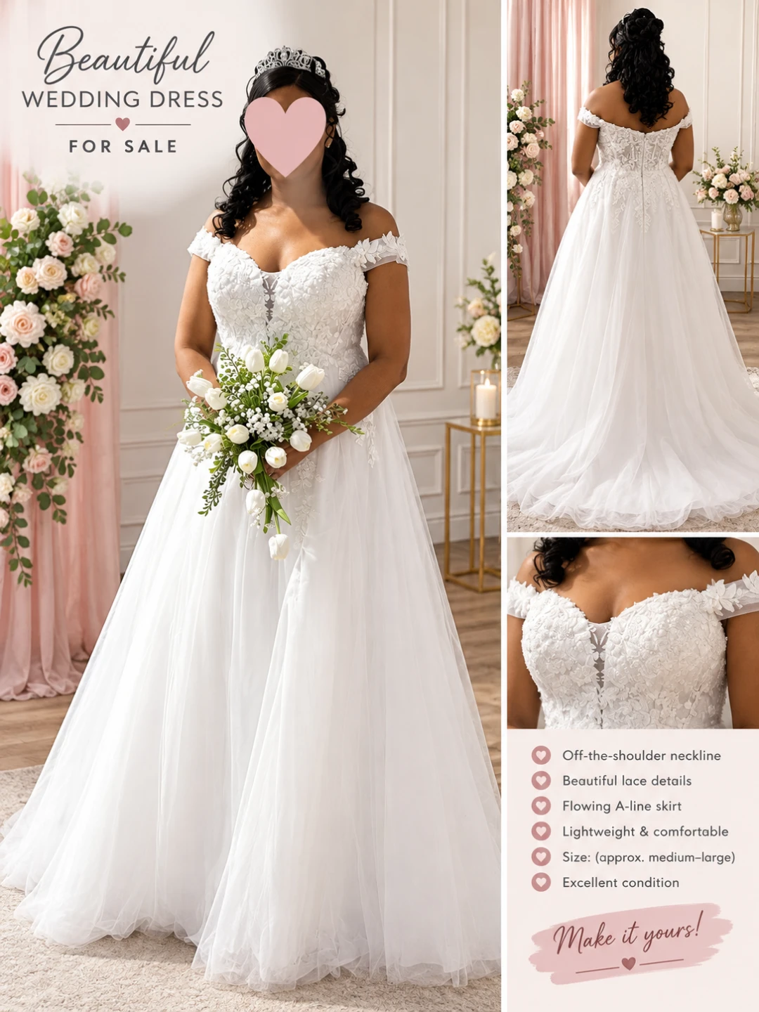White Off-the-Shoulder Lace Wedding Dress