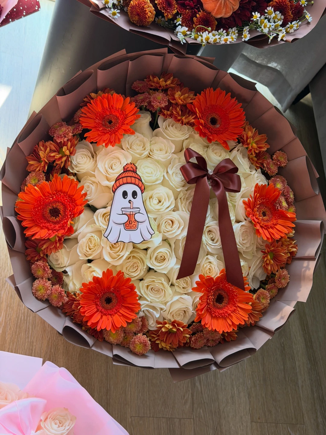 Fall Theme Flower Bouquet with White Roses and Gerbera