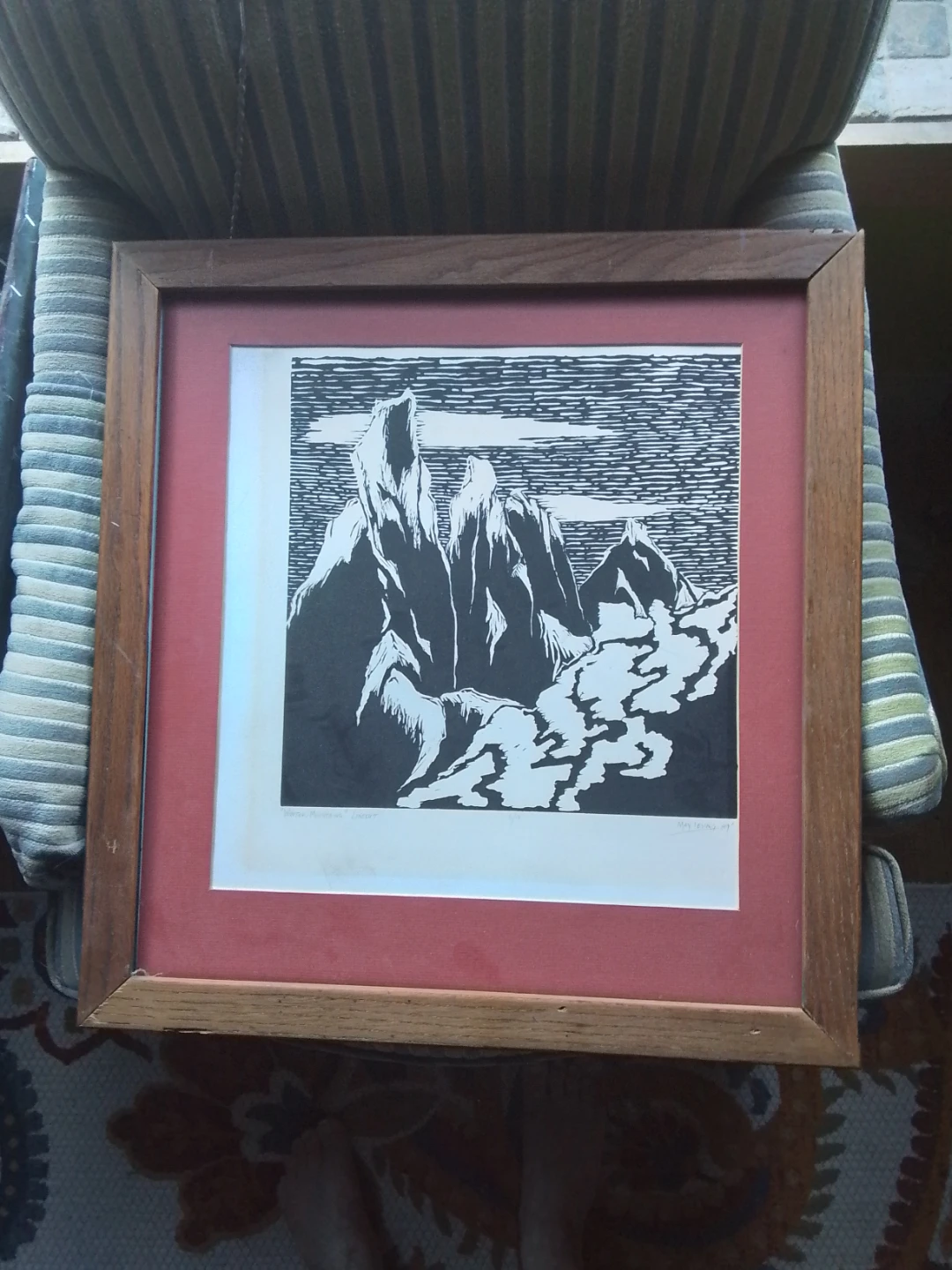 Winter Mountains Linocut Art by May Leung