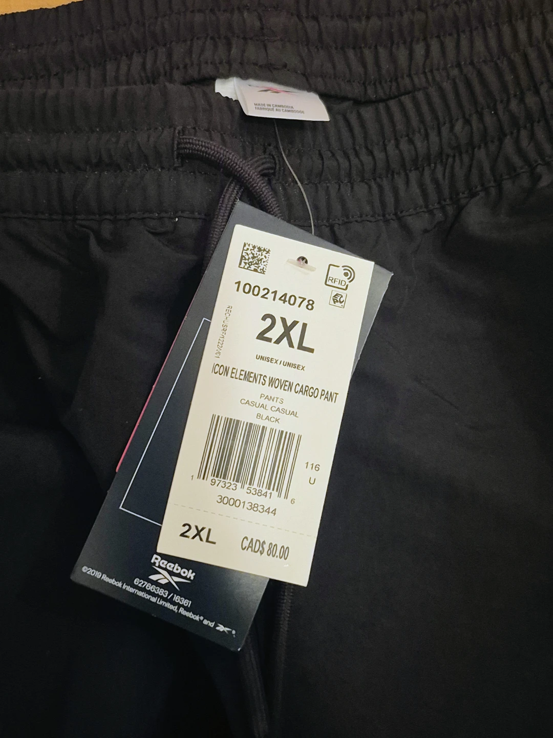 NWT)Reebok 2XL Icon Elements Woven Cargo Pants Black - photo 4