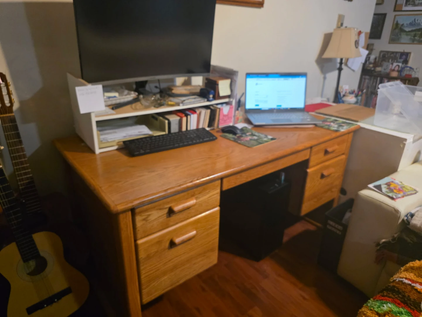 Solid Oak Wooden Desk with Drawers