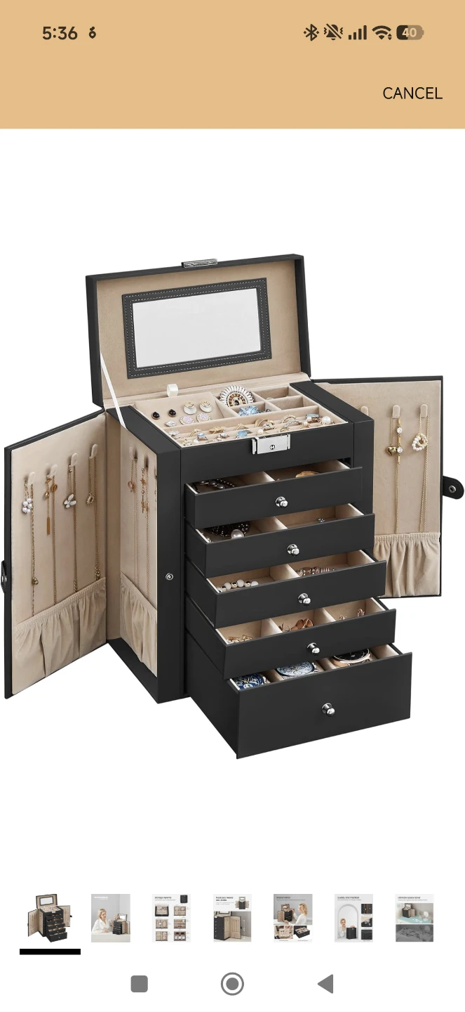 Songmics 6-Tier Jewelry Box with Mirror - Black