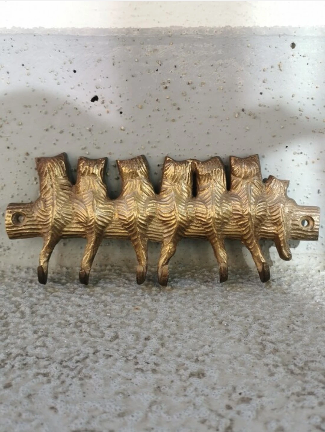 Vintage Brass Cat Family Key Holder Wall Mount Hook Rack