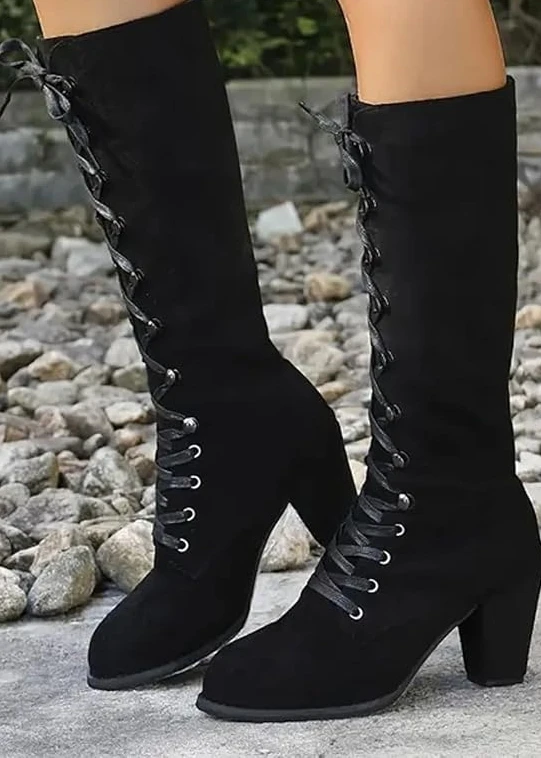 Black Lace-Up Heeled Boots 5.5 - photo 3