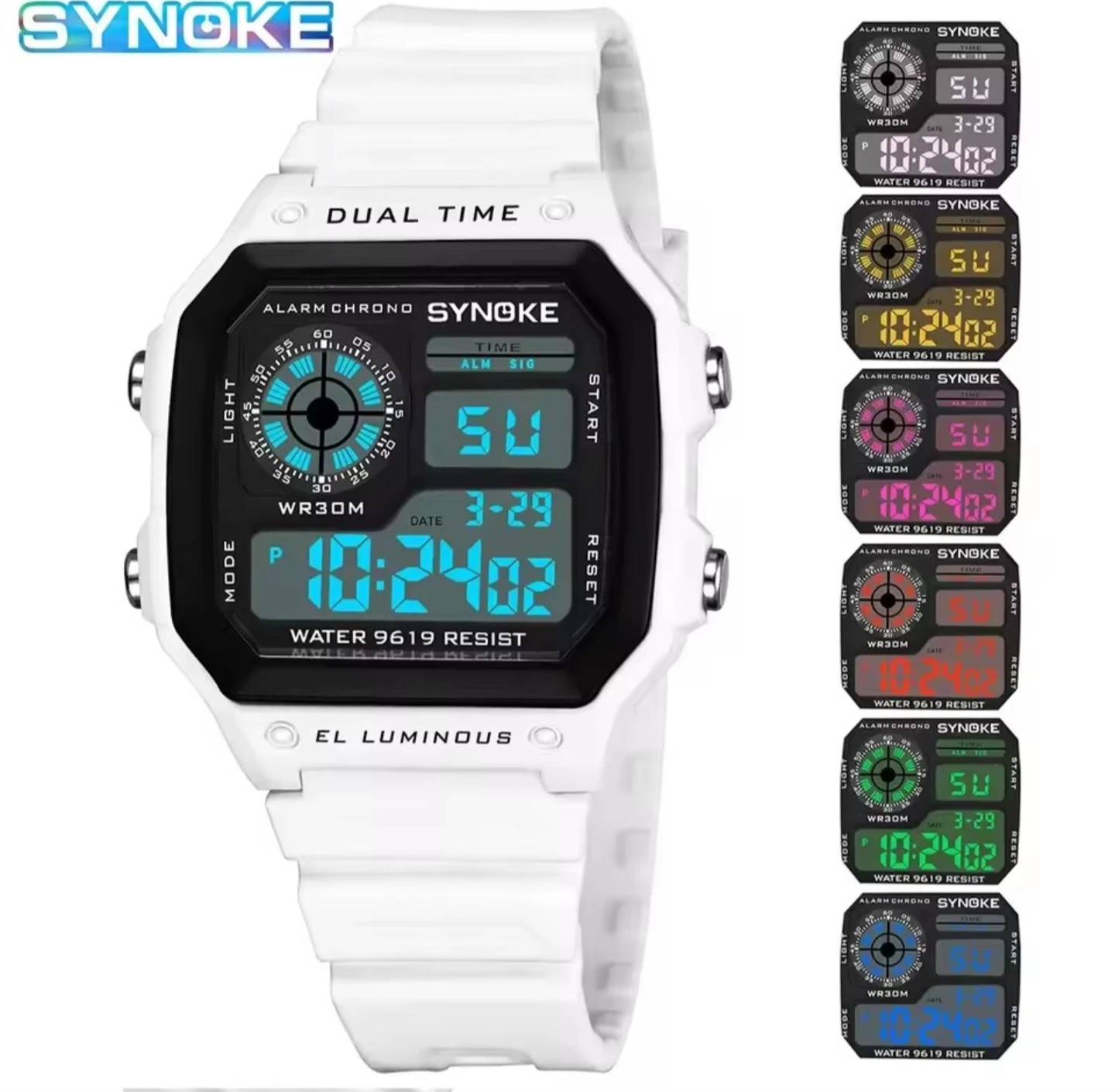 Synoke 9619 Digital Sports Watch White