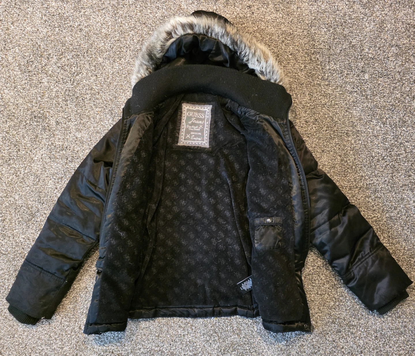 Guess Jeans Black Puffer Jacket with Faux Fur Hood - photo 3