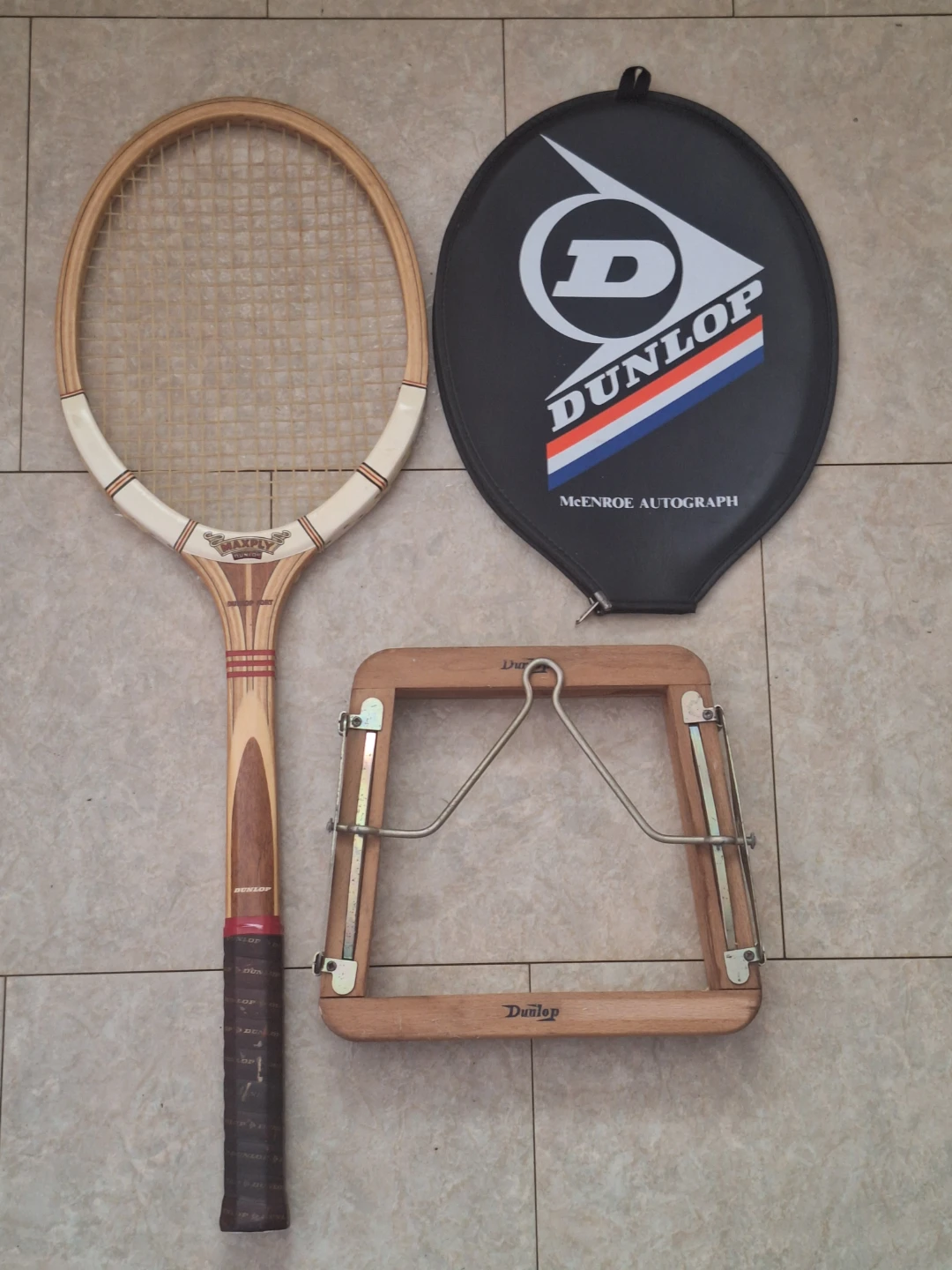 Vintage Dunlop Tennis set: racket, cover and press