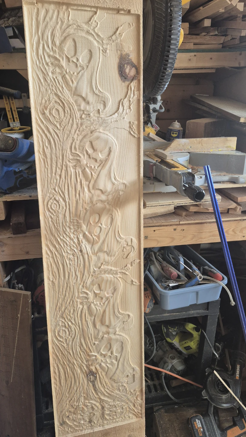 Hand-Carved Wooden Ghost Plaque