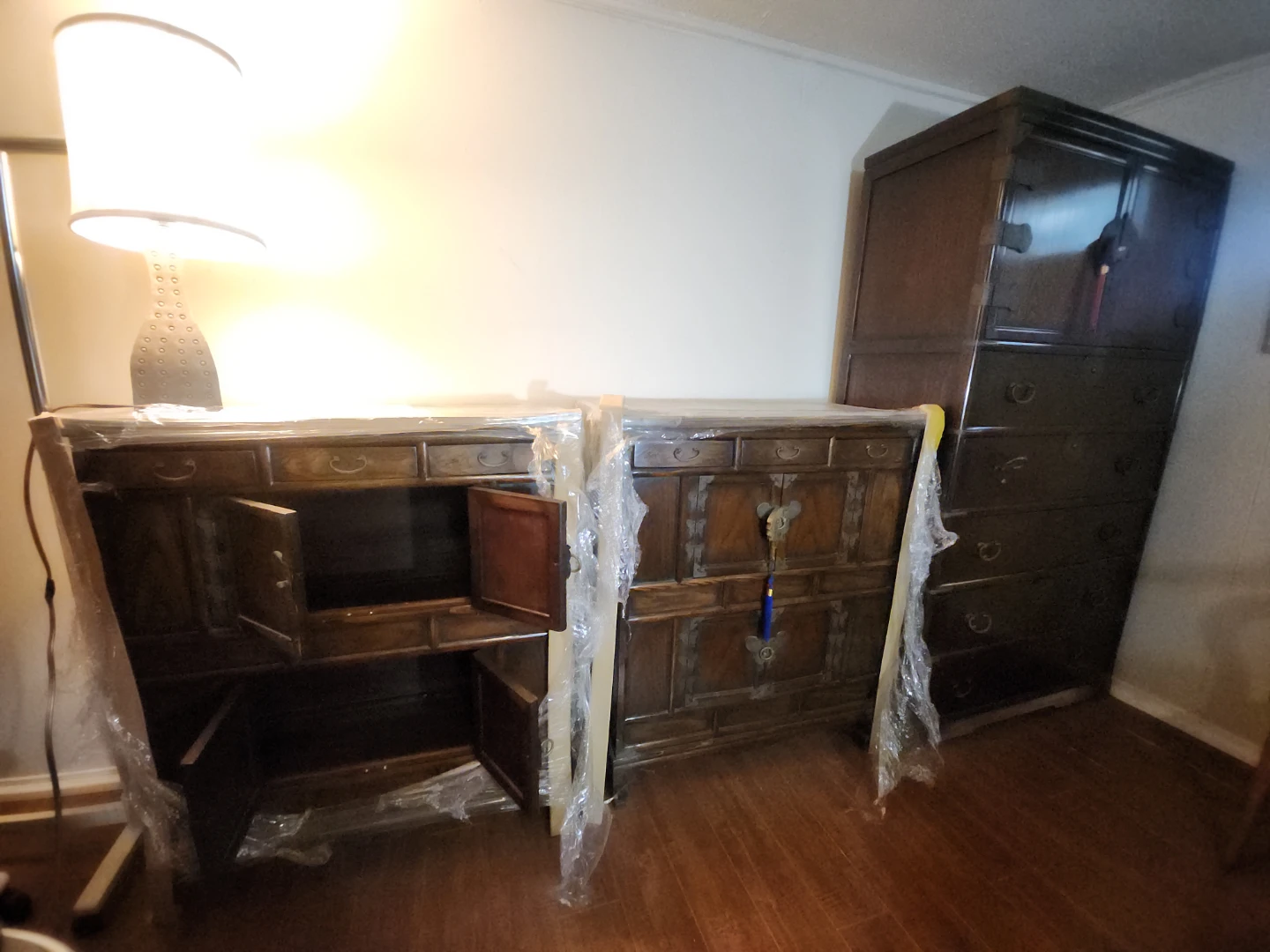 Traditional Korean Style Wooden Cabinet and Chest Set