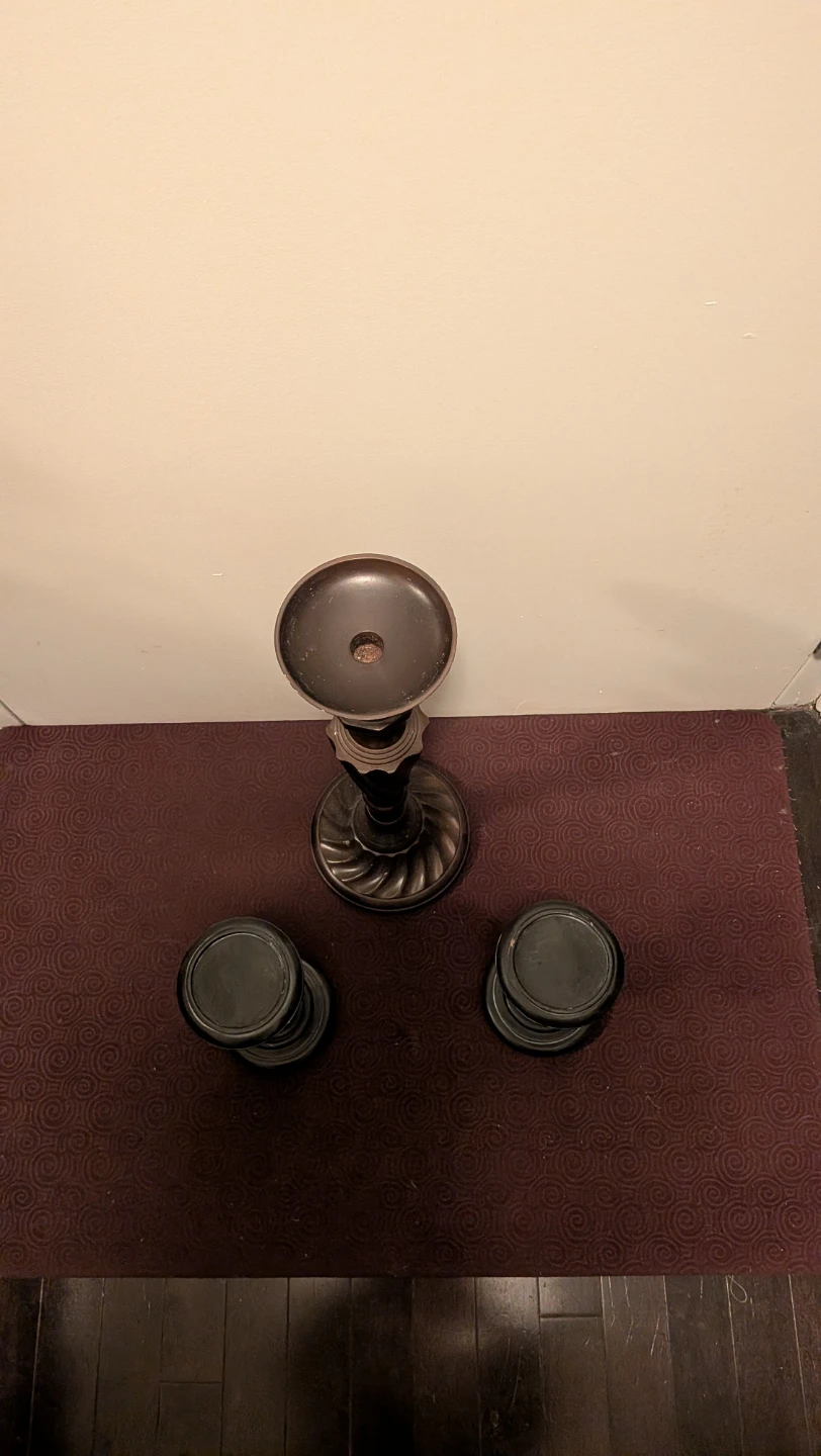 3 Pillar Candle Holders, Metal & Wood, optional candles - photo 2