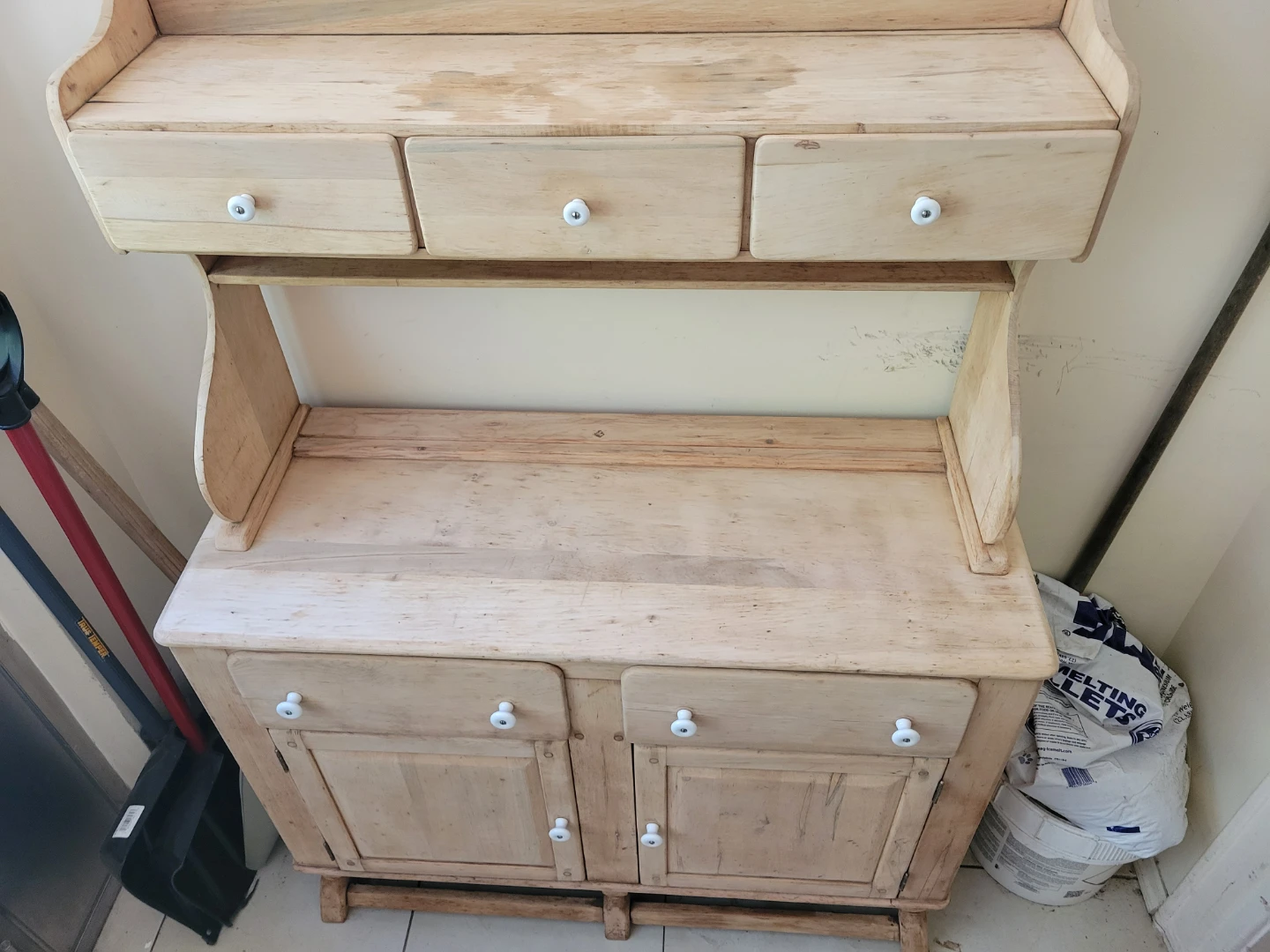Vintage Wooden Hutch with Drawers and Cabinets - photo 4