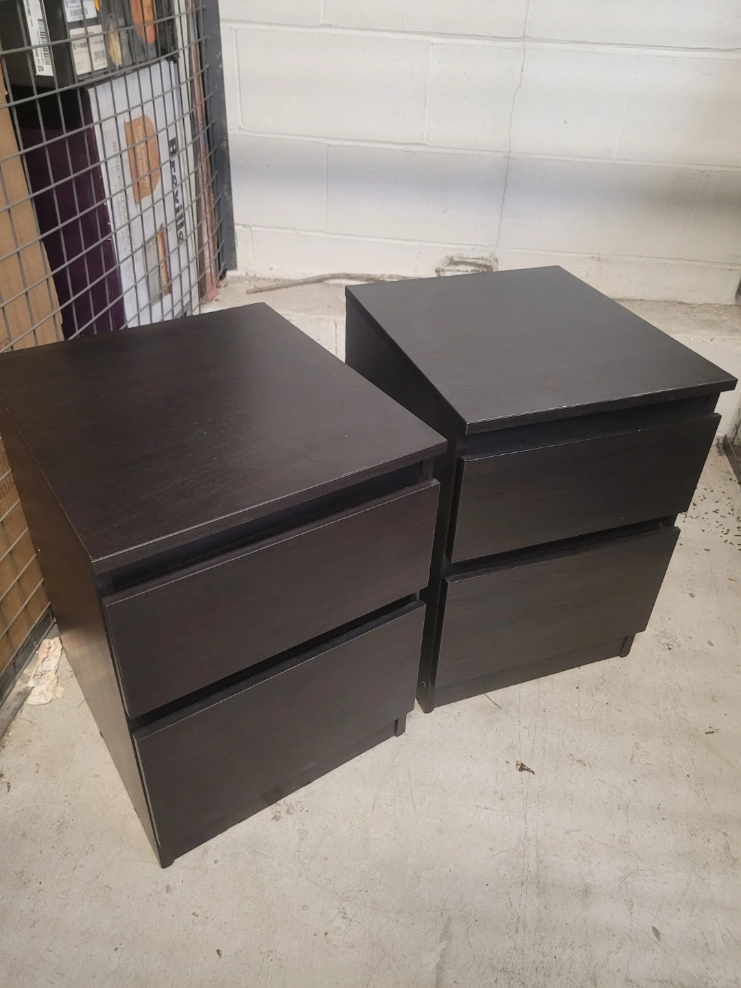 Two Dark Wood Bedside Tables