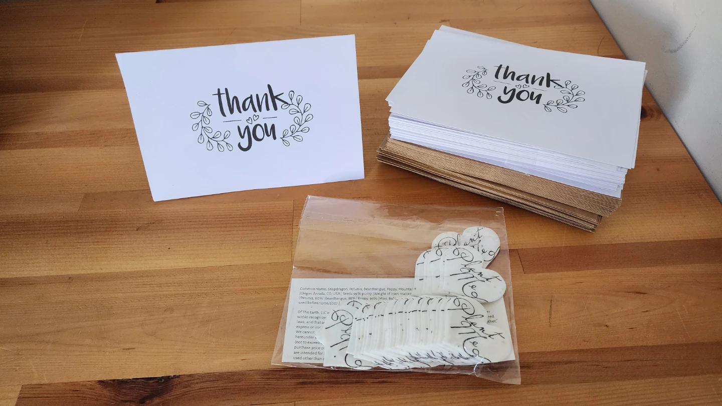 Thank you cards and envelopes