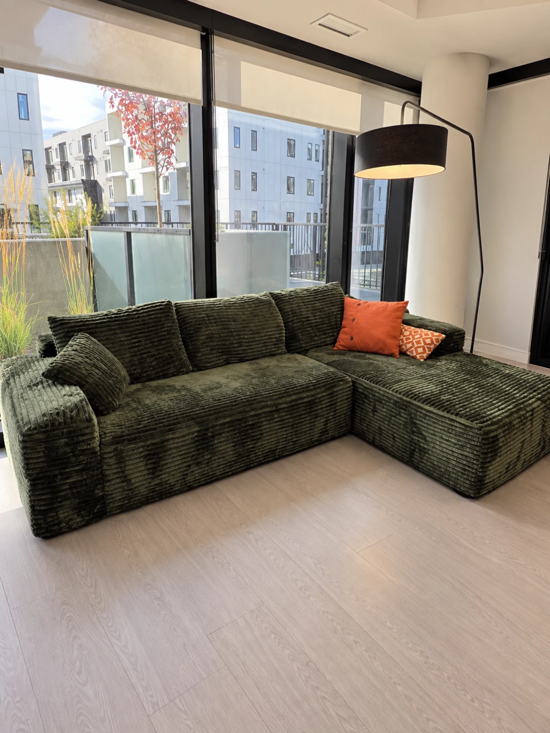 BRAND NEW Olive Green Corduroy Sectional with Chaise – $800
