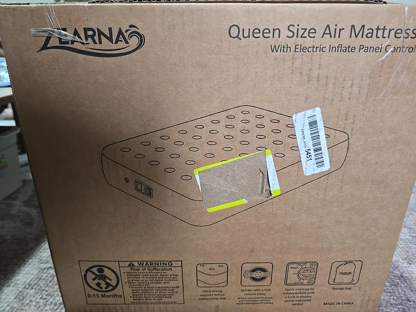 Zearna Queen Size Air Mattress with Built-in Pump - photo 2
