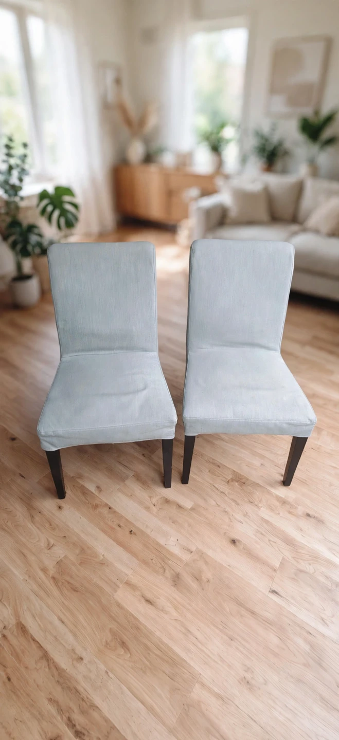 Set of Two Light Grey Fabric Dining Chairs