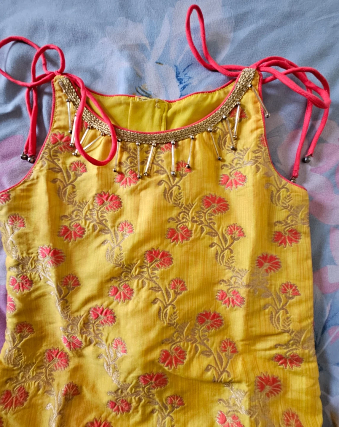 Girls Yellow and Pink Traditional Salwar Suit Set - photo 2