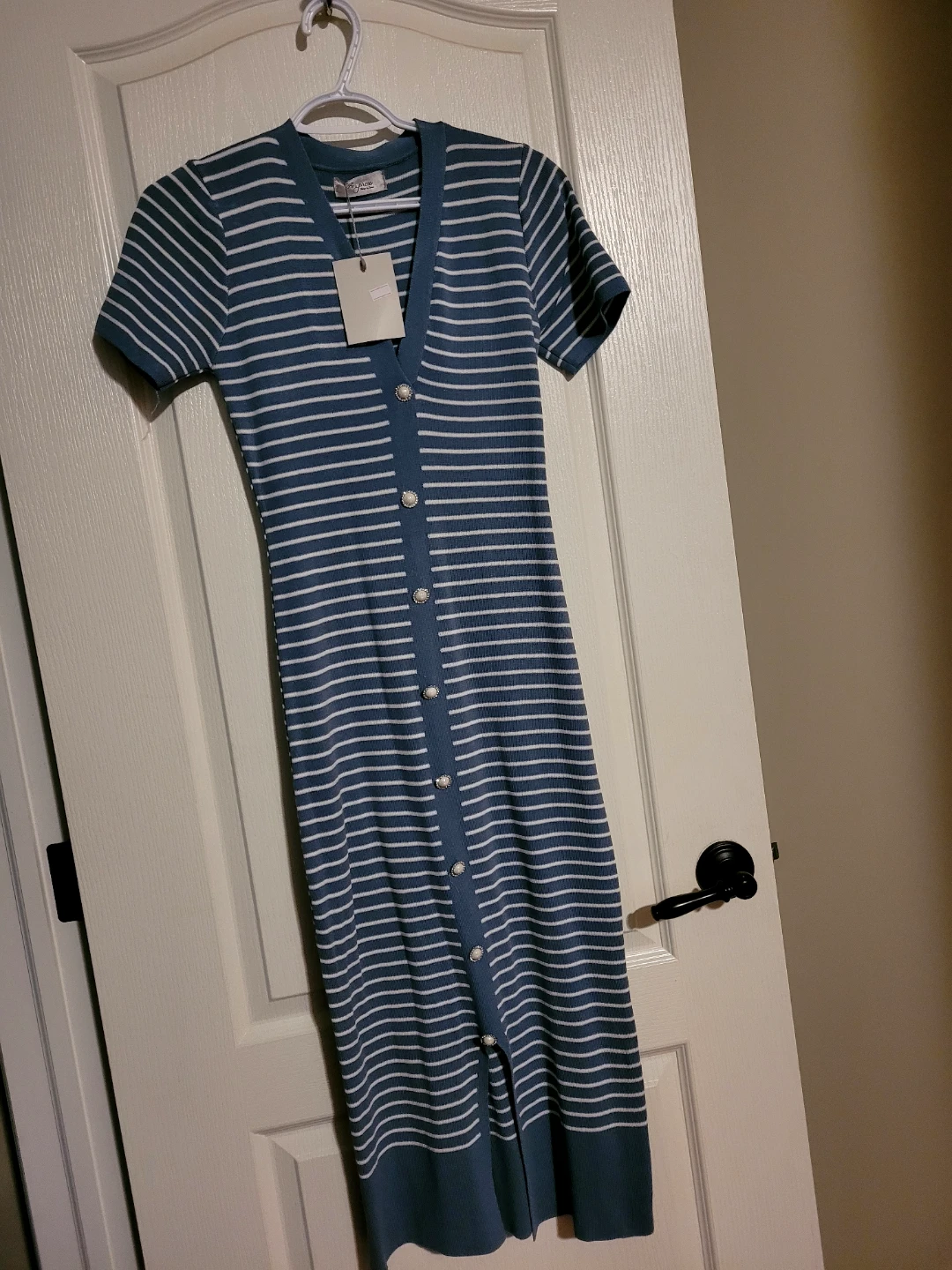 Blue and White Striped Midi Dress